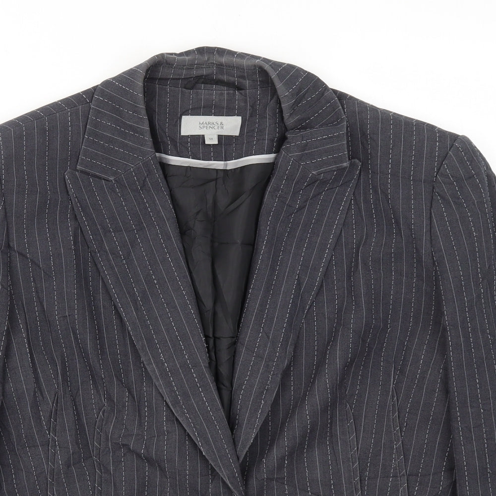 M&S Womens Grey Striped  Jacket Blazer Size 18