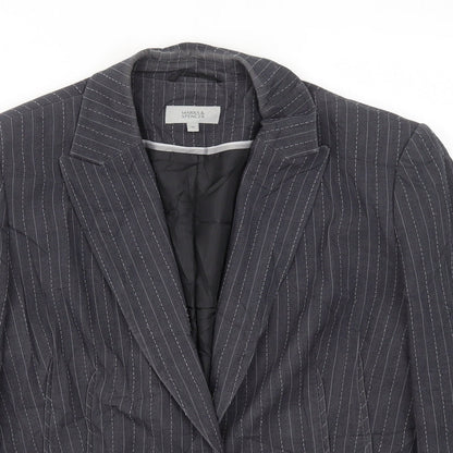 M&S Womens Grey Striped  Jacket Blazer Size 18