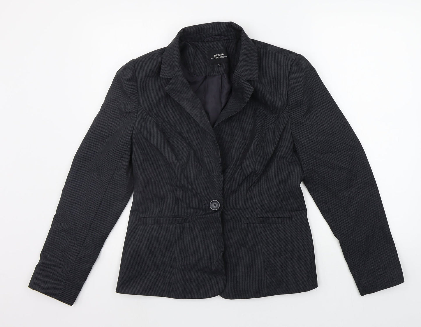 Papaya Womens Black Geometric  Jacket Blazer Size 12