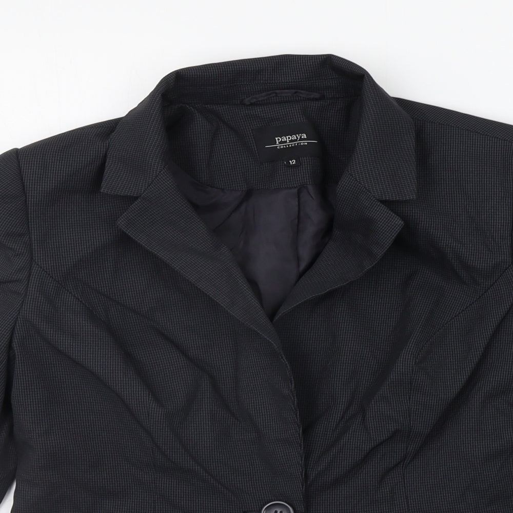 Papaya Womens Black Geometric  Jacket Blazer Size 12
