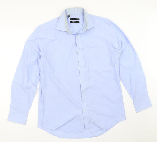 Mens UK Size 15.5 NEXT Blue  Button-Up Long Sleeve Casual Shirt
