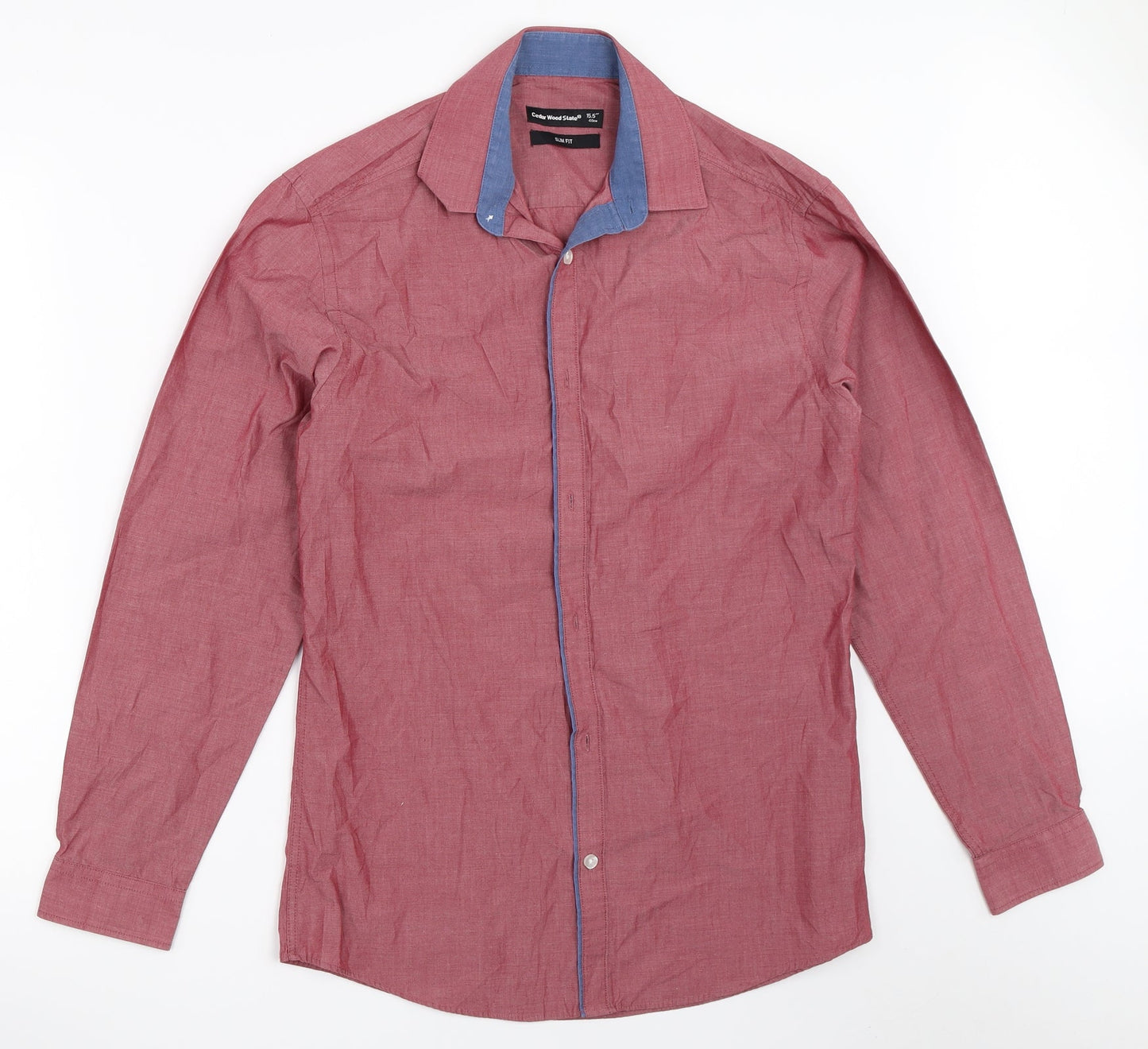 Mens UK Size 15.5 Cedar Wood State Red  Button-Up Long Sleeve Casual Shirt