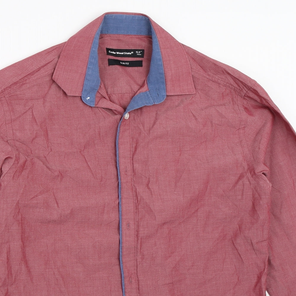 Mens UK Size 15.5 Cedar Wood State Red  Button-Up Long Sleeve Casual Shirt