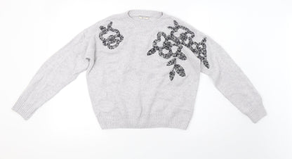 saisnburys Womens Grey  Knit Pullover Sweatshirt Size 12
