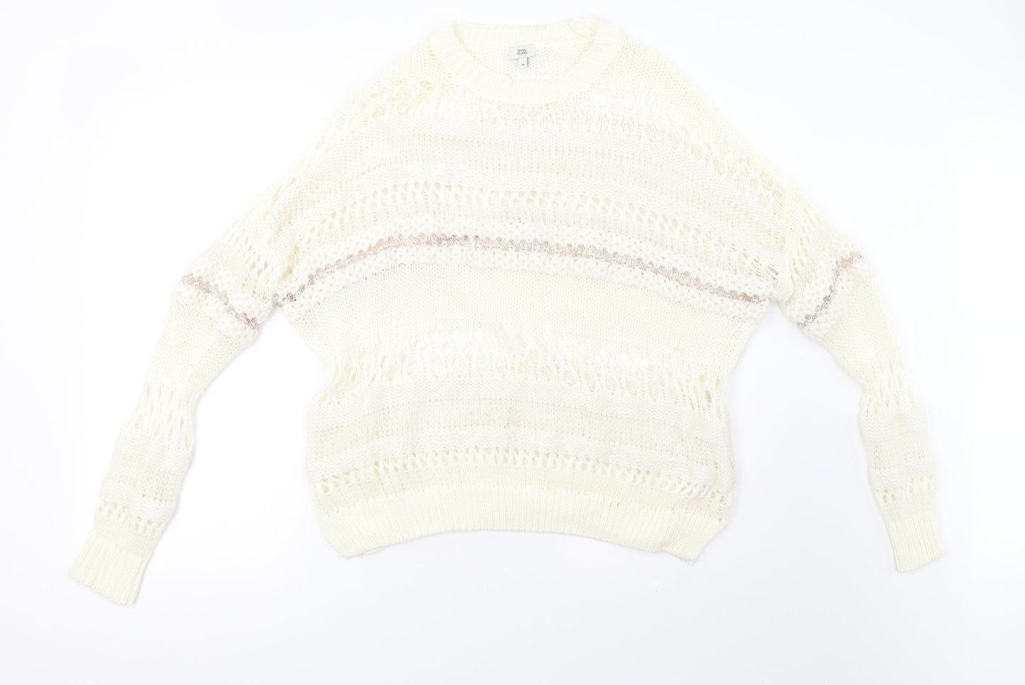 River Island Womens White Striped Knit Pullover Sweatshirt Size 10