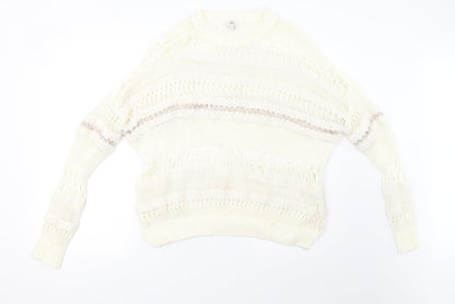 River Island Womens White Striped Knit Pullover Sweatshirt Size 10