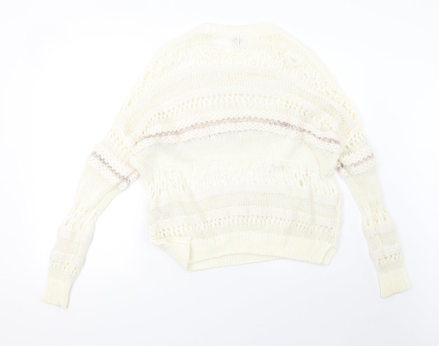 River Island Womens White Striped Knit Pullover Sweatshirt Size 10