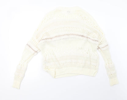 River Island Womens White Striped Knit Pullover Sweatshirt Size 10