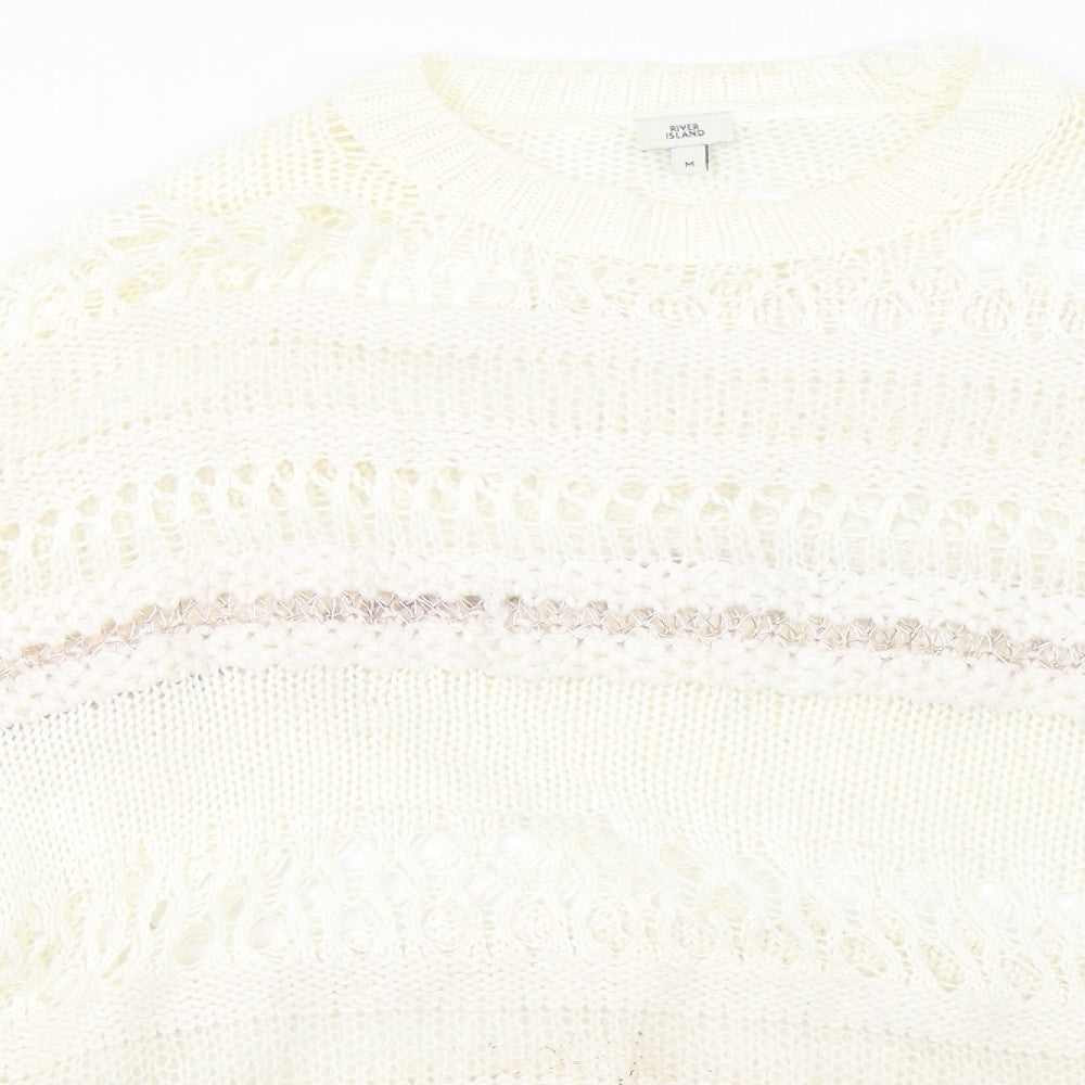 River Island Womens White Striped Knit Pullover Sweatshirt Size 10