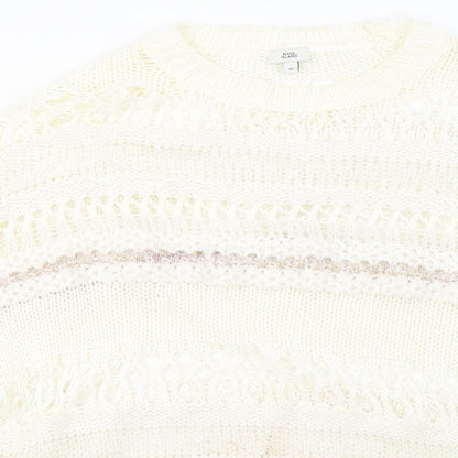 River Island Womens White Striped Knit Pullover Sweatshirt Size 10