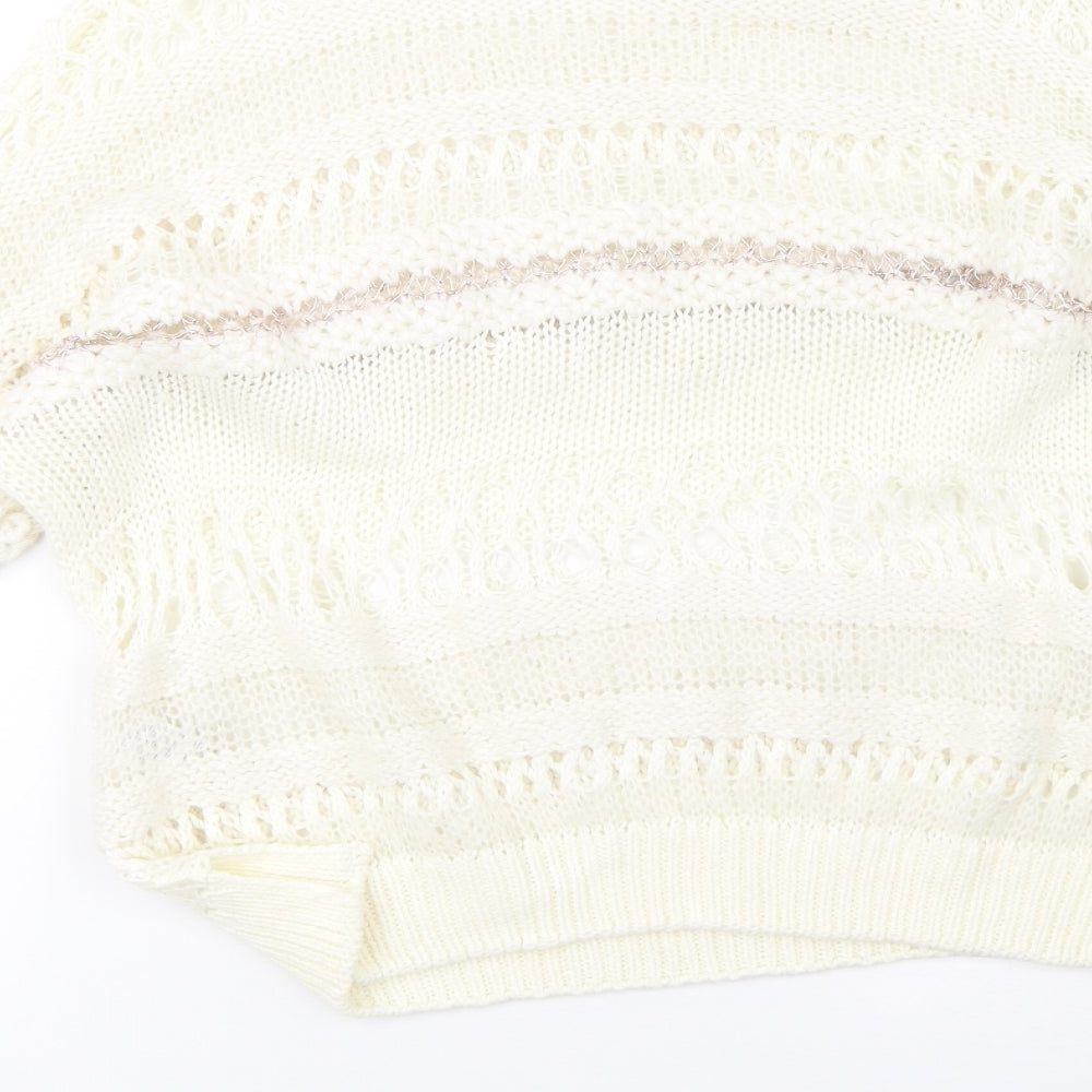 River Island Womens White Striped Knit Pullover Sweatshirt Size 10