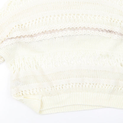 River Island Womens White Striped Knit Pullover Sweatshirt Size 10