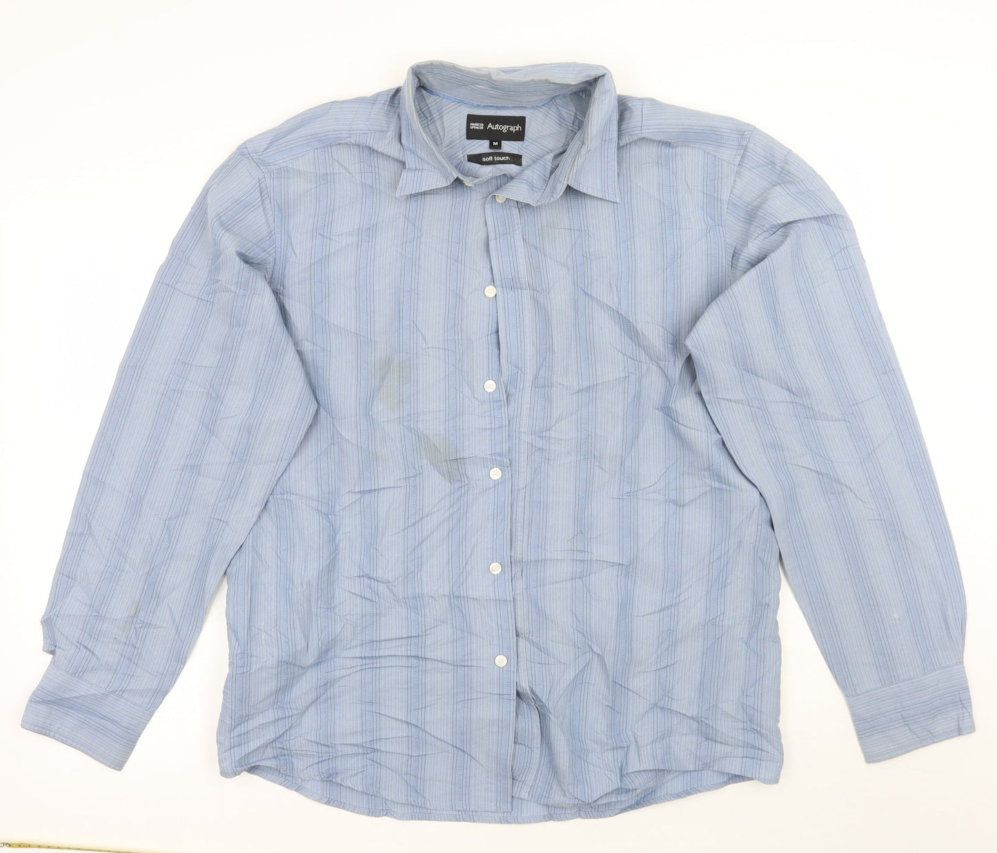Mens UK Size M Marks and Spencer Blue  Button-Up Long Sleeve Casual Shirt