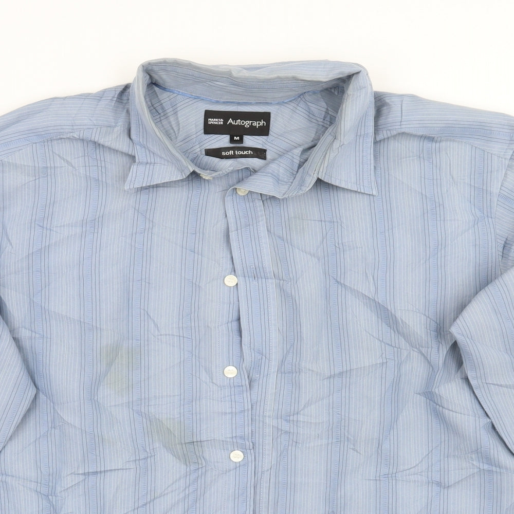 Mens UK Size M Marks and Spencer Blue  Button-Up Long Sleeve Casual Shirt