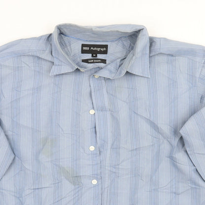 Mens UK Size M Marks and Spencer Blue  Button-Up Long Sleeve Casual Shirt