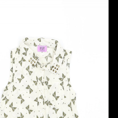 F&F Girls Ivory Geometric  Basic Button-Up Size 12-18 Months