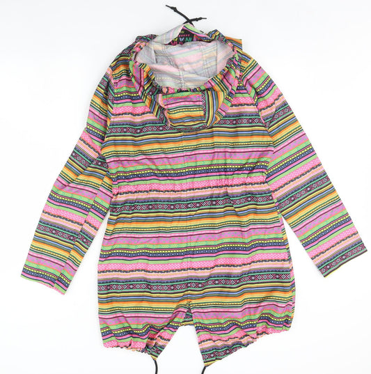 Denim co Womens Black Striped  Rain Coat Coat Size S