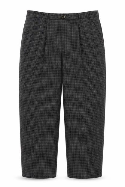 Bonmarché Womens Grey Check Trousers Size 12 L24 in