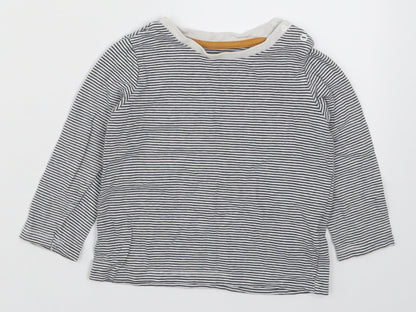 Fred & Flo Boys Blue Striped  Basic T-Shirt Size 12-18 Months