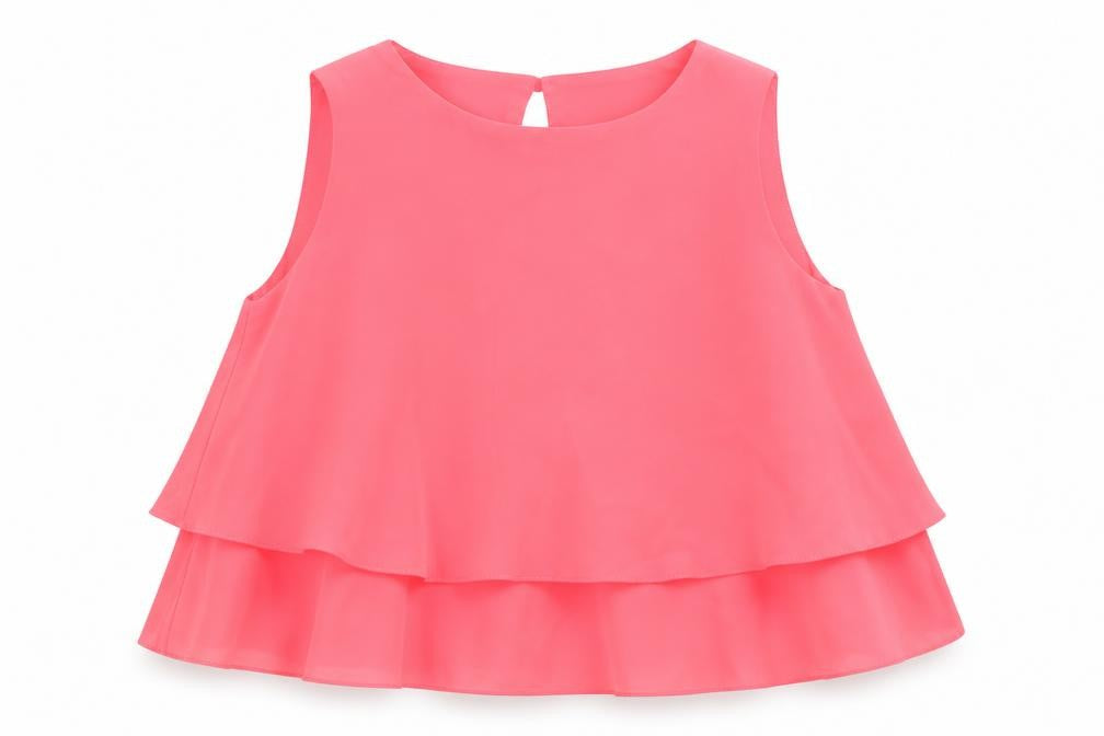 Front view of Candy Couture girls’ pink basic blouse, size 10-11, years
