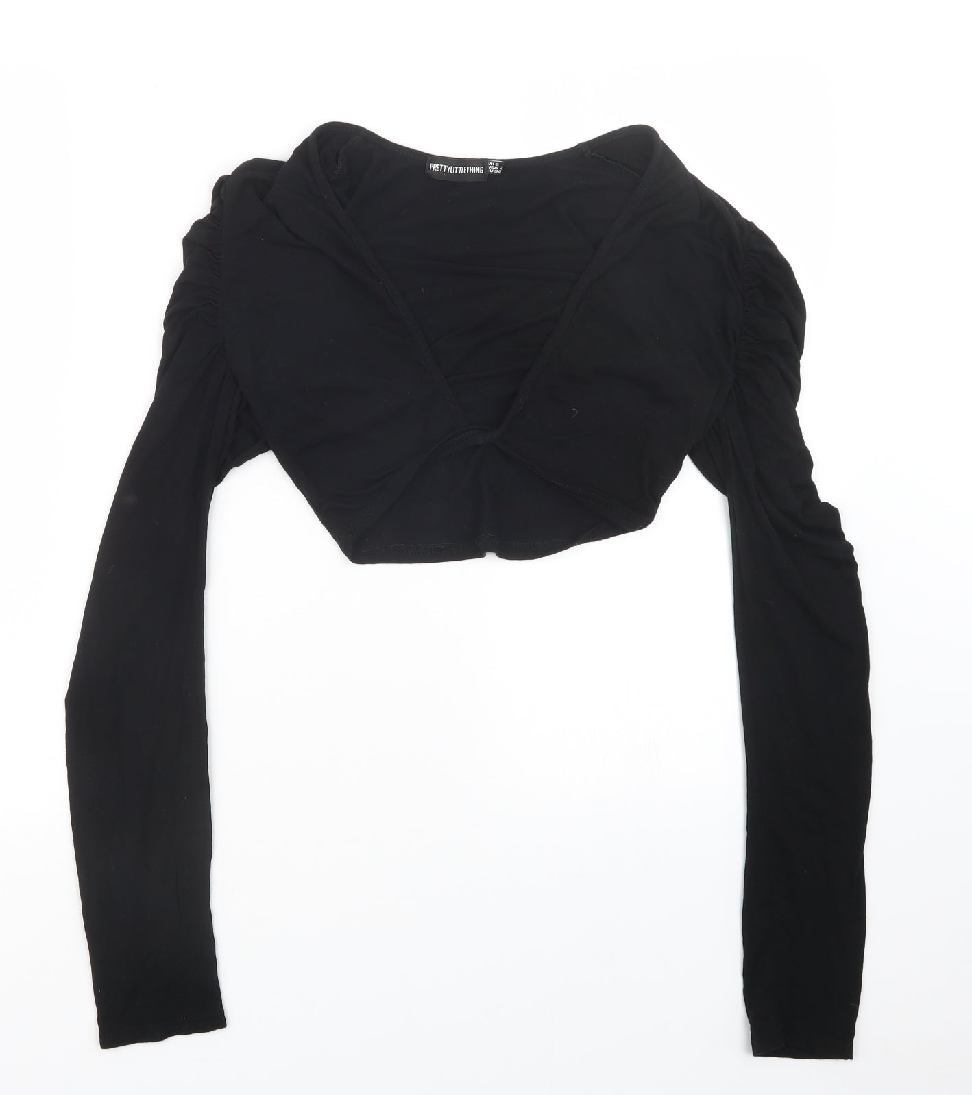 Womens UK Size 8 PRETTYLITTLETHING Black Cropped T-Shirt