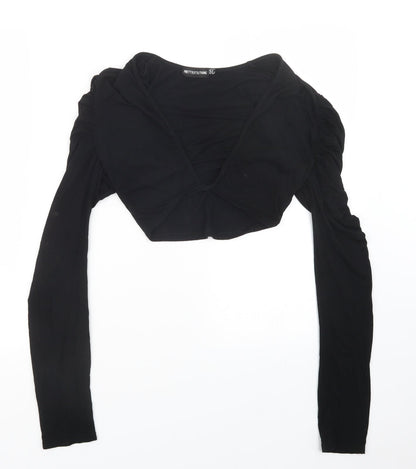 Womens UK Size 8 PRETTYLITTLETHING Black Cropped T-Shirt
