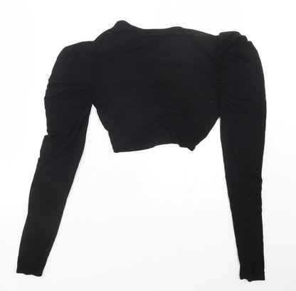 Womens UK Size 8 PRETTYLITTLETHING Black Cropped T-Shirt
