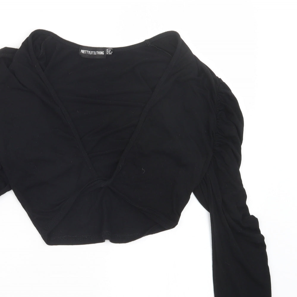 Womens UK Size 8 PRETTYLITTLETHING Black Cropped T-Shirt