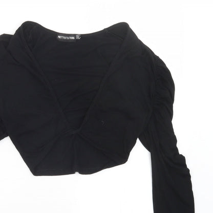Womens UK Size 8 PRETTYLITTLETHING Black Cropped T-Shirt