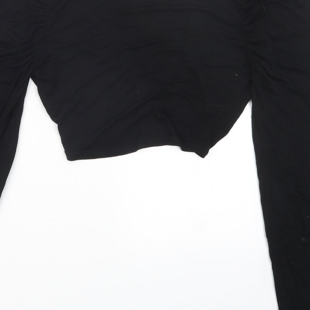Womens UK Size 8 PRETTYLITTLETHING Black Cropped T-Shirt