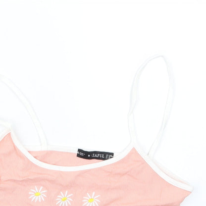 Womens UK Size 10 Zaful Pink Cropped T-Shirt