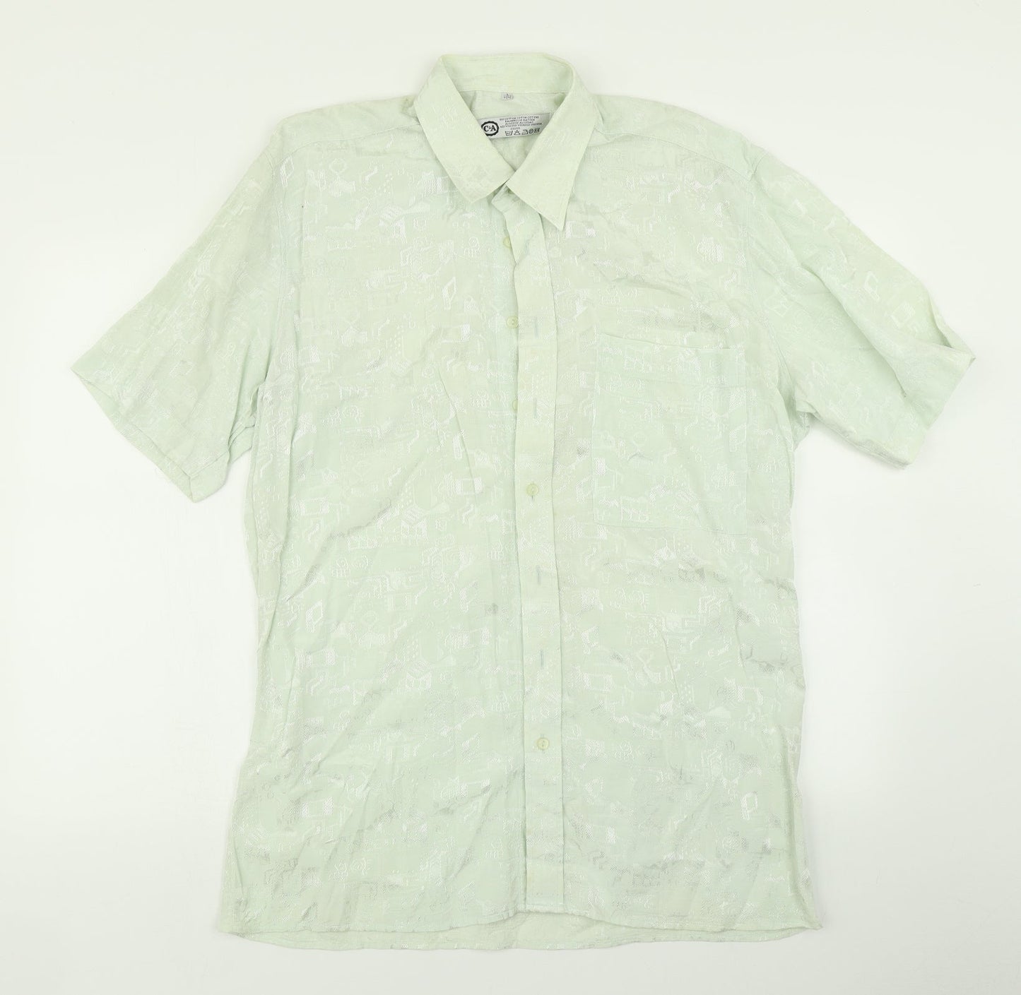 Mens UK Size L C&A Green  Button-Up Short Sleeve Casual Shirt