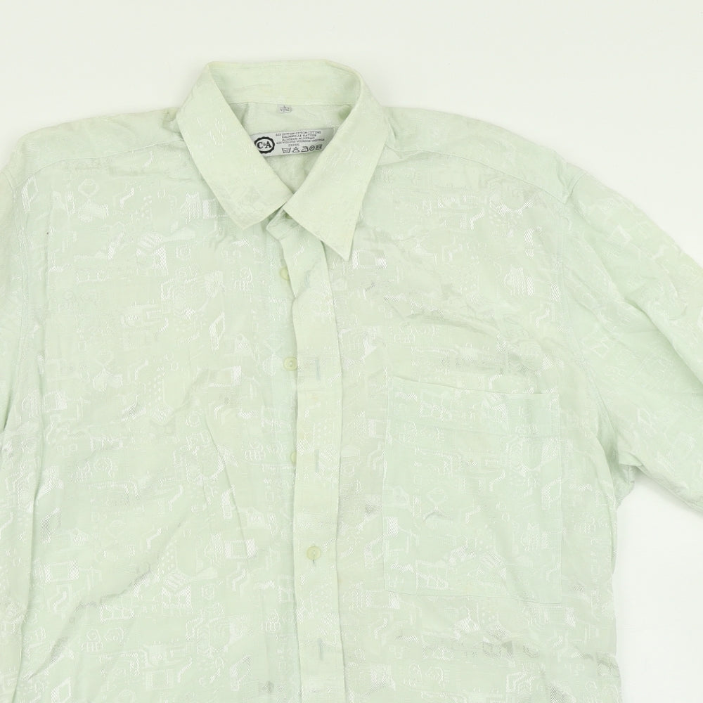 Mens UK Size L C&A Green  Button-Up Short Sleeve Casual Shirt