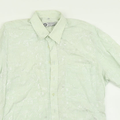 Mens UK Size L C&A Green  Button-Up Short Sleeve Casual Shirt