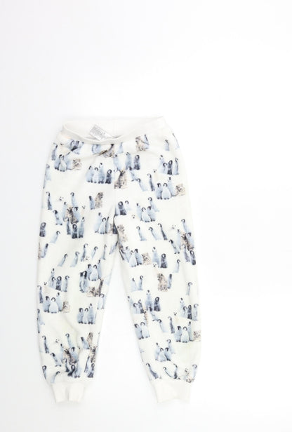 Marks and Spencer Girls White Geometric Fleece Top Lounge Pants Size 6 Years