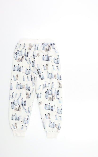 Marks and Spencer Girls White Geometric Fleece Top Lounge Pants Size 6 Years