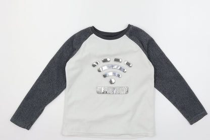 Primark Boys White Geometric Fleece  Pyjama Top Size 7-8 Years  - In the zone