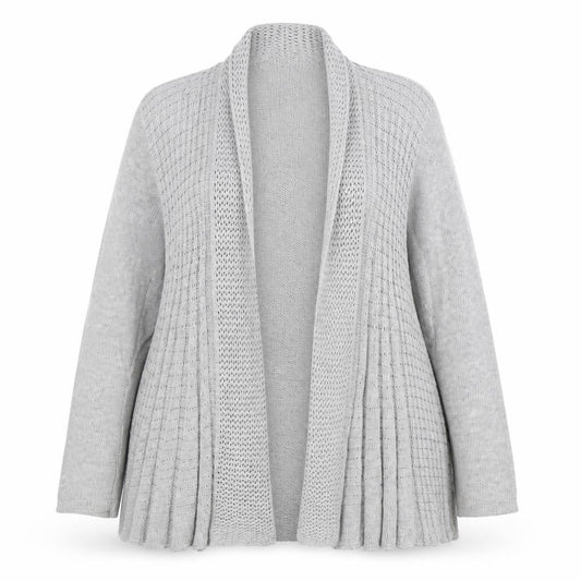 Front view of Pura Moda women’s grey cardigan jumper, size L