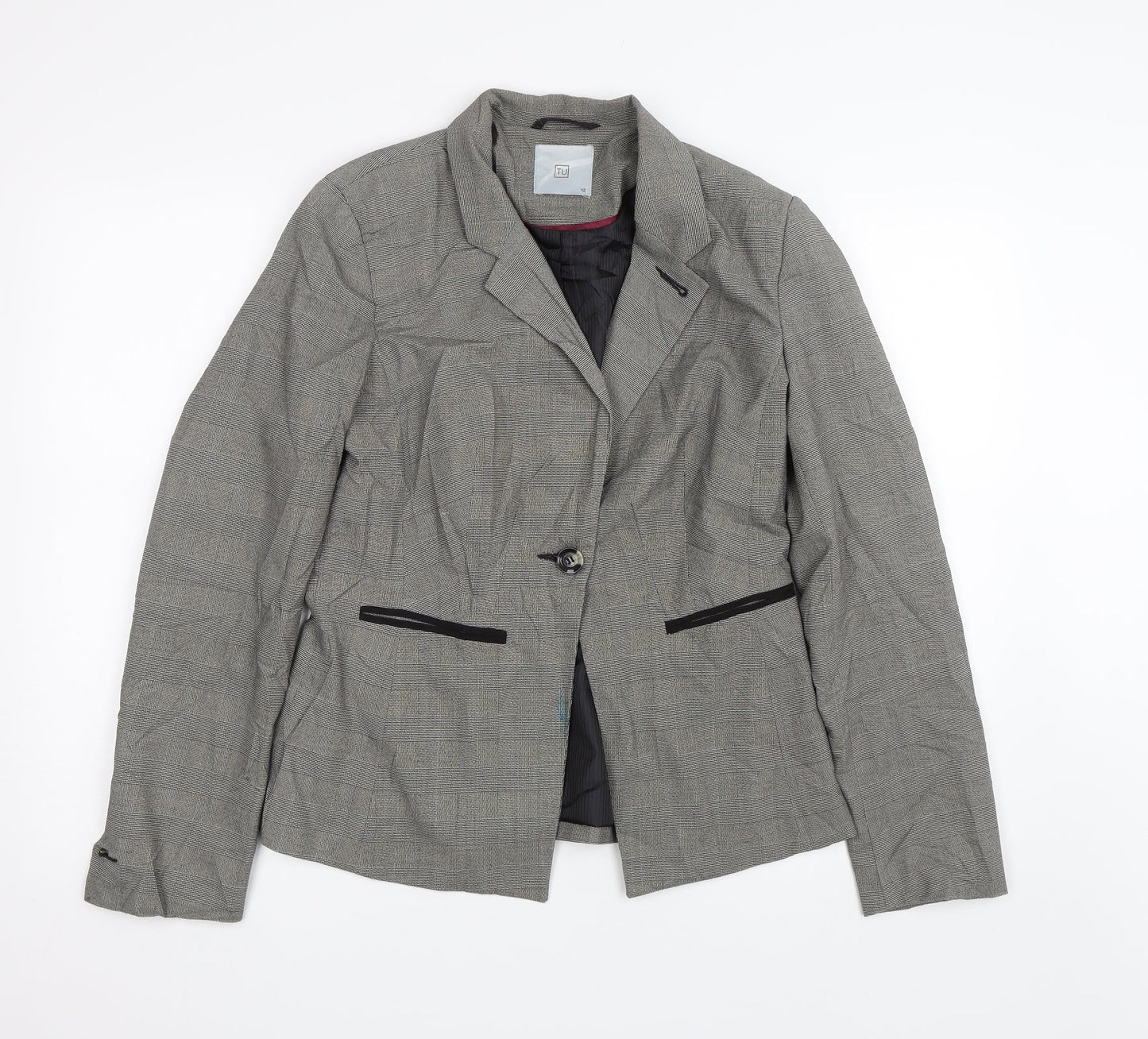 TU Womens Grey Check  Jacket Suit Size 12