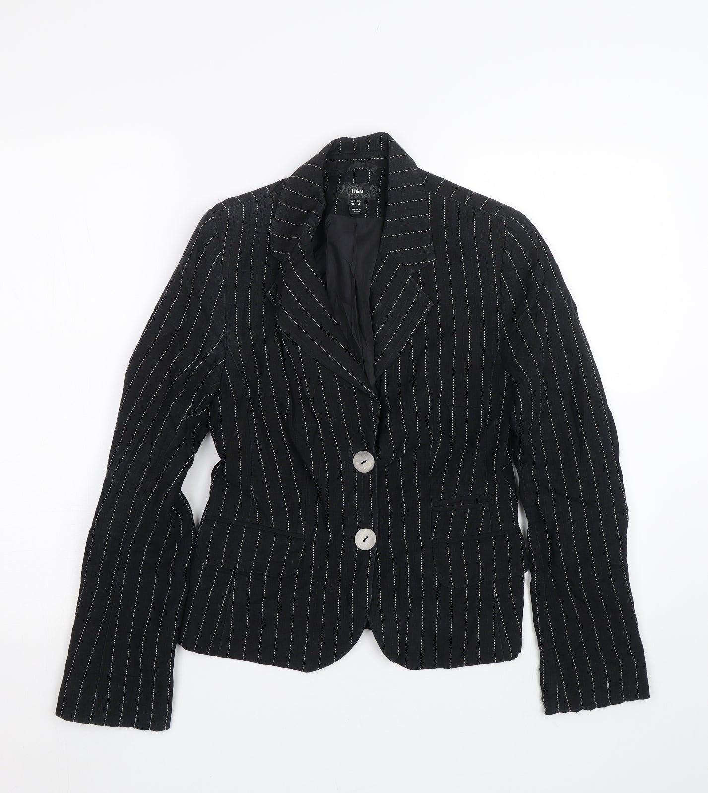 H&M Womens Black Striped  Jacket Suit Jacket Size 6