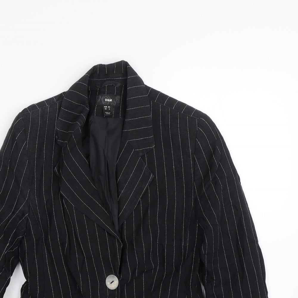 H&M Womens Black Striped  Jacket Suit Jacket Size 6