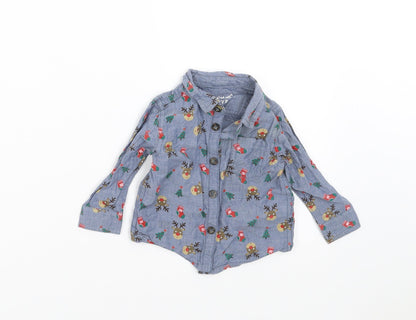 F&F Boys Blue   Basic Button-Up Size 3-6 Months  - Christmas