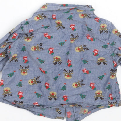 F&F Boys Blue   Basic Button-Up Size 3-6 Months  - Christmas