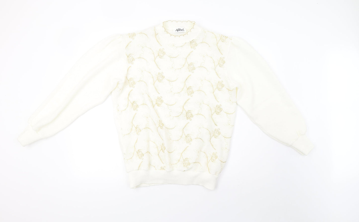 afibel Womens White  Knit Pullover Sweatshirt Size 14  - padded shoulders