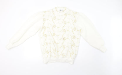 afibel Womens White  Knit Pullover Sweatshirt Size 14  - padded shoulders