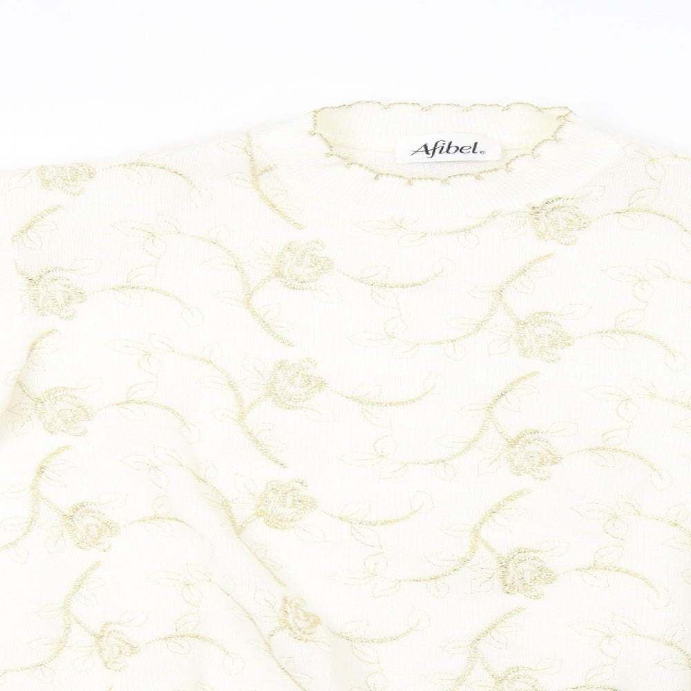 afibel Womens White  Knit Pullover Sweatshirt Size 14  - padded shoulders