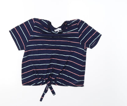 Debenhams Womens Blue Striped  Cropped T-Shirt Size 12