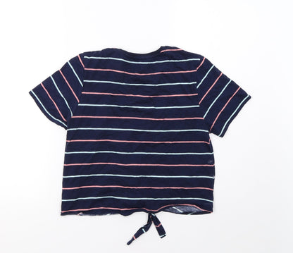 Debenhams Womens Blue Striped  Cropped T-Shirt Size 12