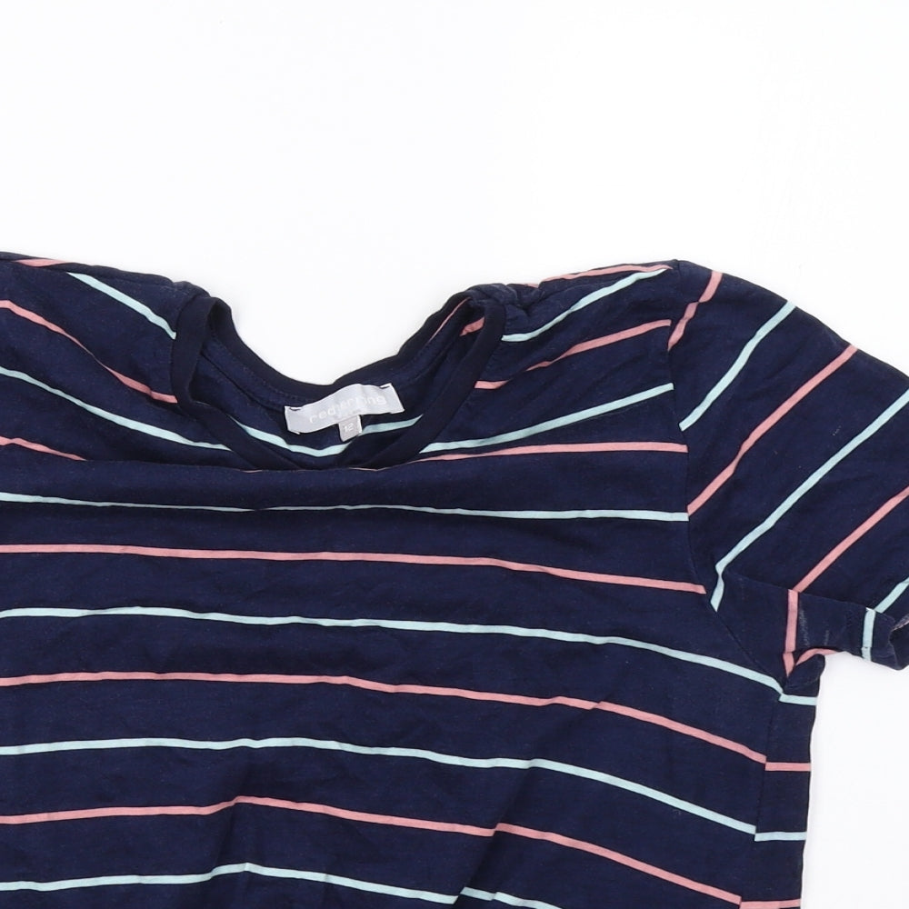 Debenhams Womens Blue Striped  Cropped T-Shirt Size 12
