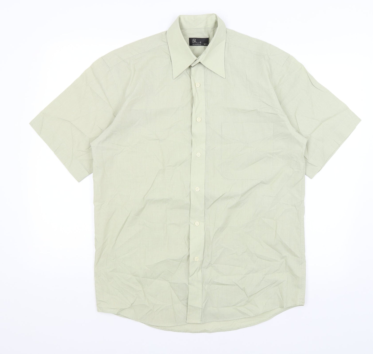 Mens UK Size 14.5 BHS Green  Button-Up Short Sleeve Casual Shirt